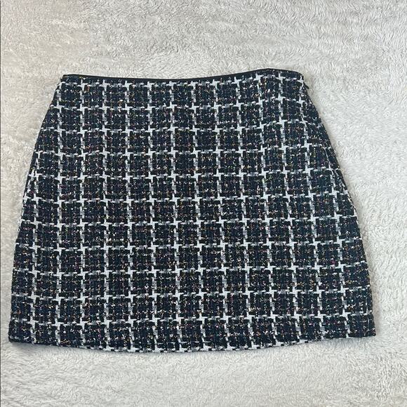 LOFT checked confetti black and white tweed mini skirt, NWT size 12 - Picture 1 of 7